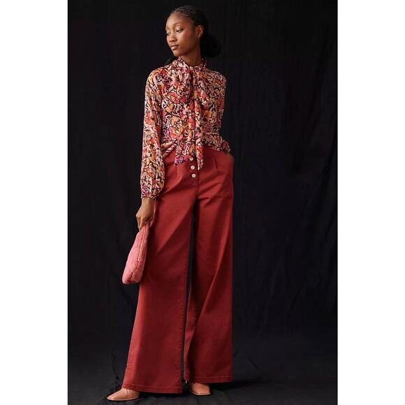 MISA LOS ANGELES Red & Purple Floral Ruffle Blouse Top – Medium - Picture 4 of 12